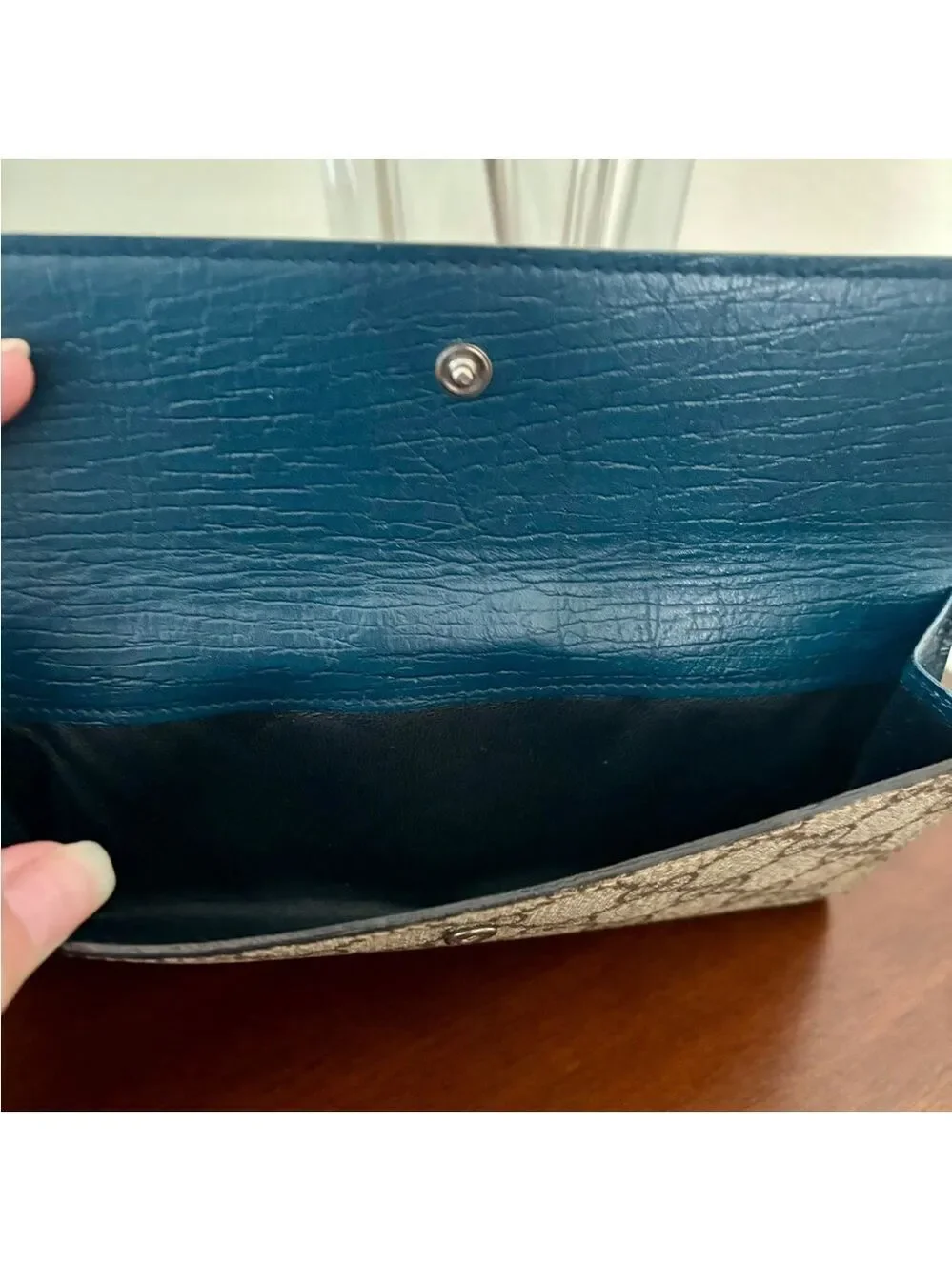 Vintage Gucci GG Guccissima Canvas/Blue Leather Long Wallet/Coin Pocket